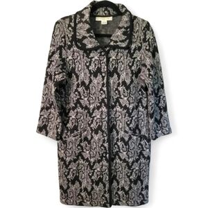 Women's WOOL black gray paisley button-up fall winter sweater coat, size PL